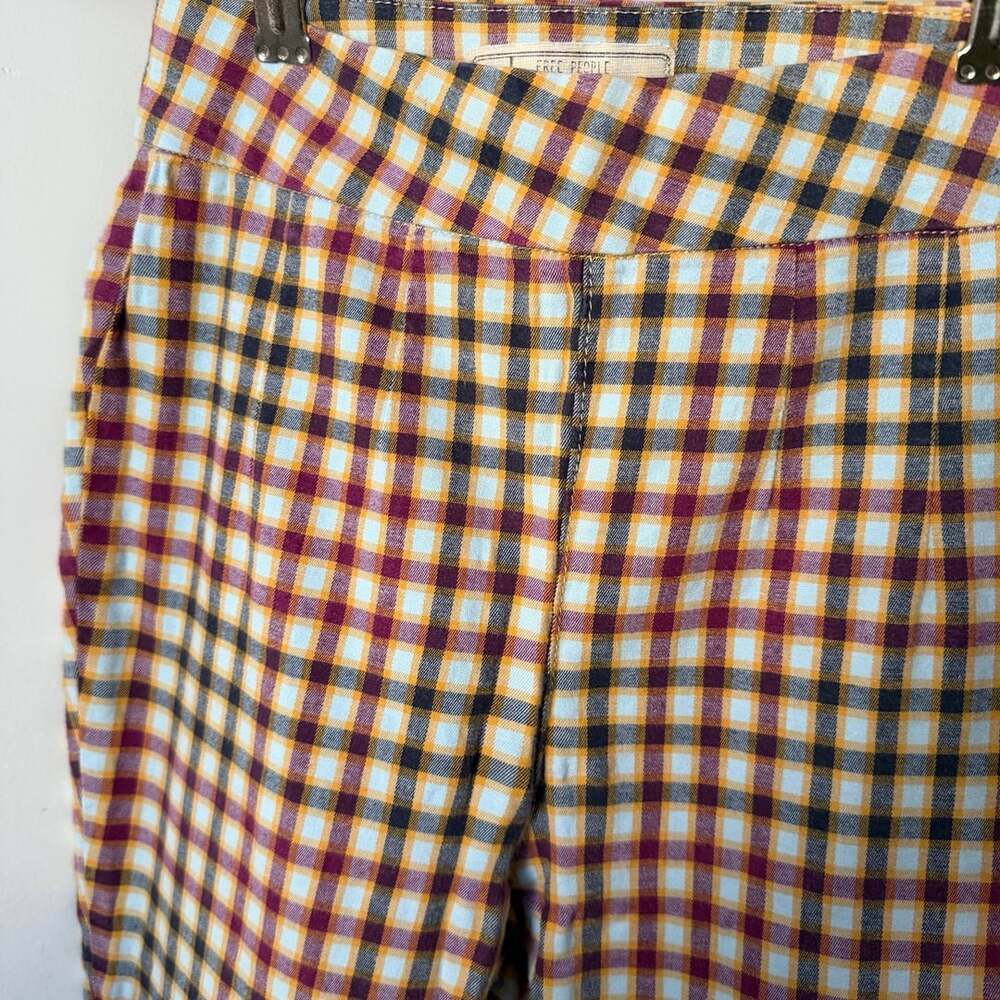 Free People High Rise Plaid Ankle Pants Side Zip Size 25 Burgundy Yellow